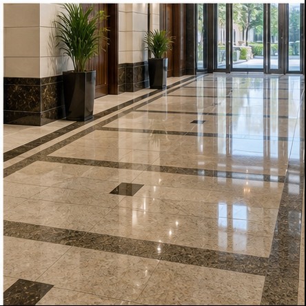 Área condominial com piso de pedra polido