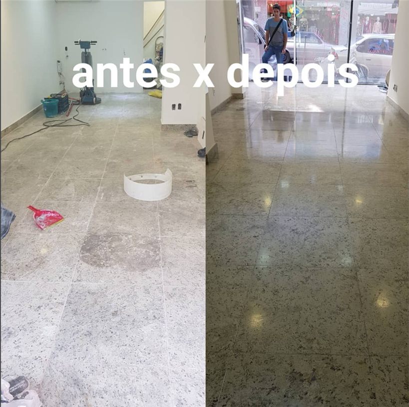 Antes e depois de piso revitalizado pela Politudo