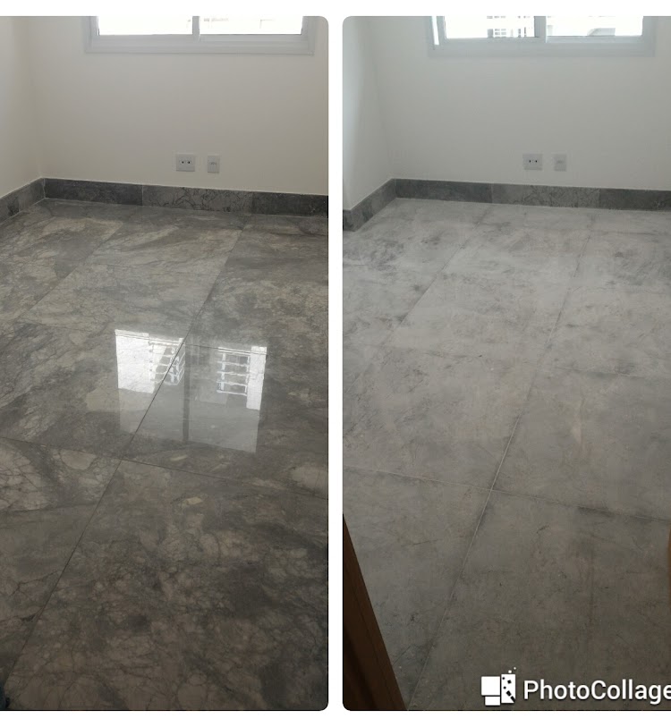 Antes e depois de piso restaurado